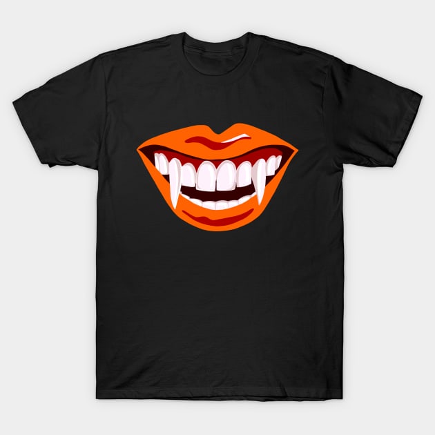 Halloween Dracula vampire fags mouth orange lips T-Shirt by PG Illustration